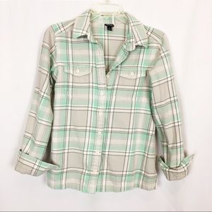 Patagonia organic cotton teal plaid flannel top 2